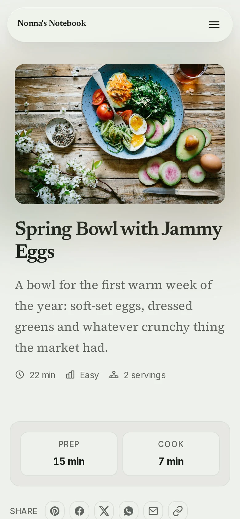 The same recipe page on a phone.